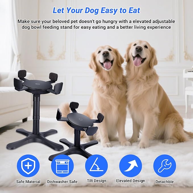 Dog Bowls,Elevated Adjustable Dog Bowl Stand with 3 Heights & Tilted Feeding Design, Raised Stand Compatible with Medium & Large Breeds(2 Pack) Black