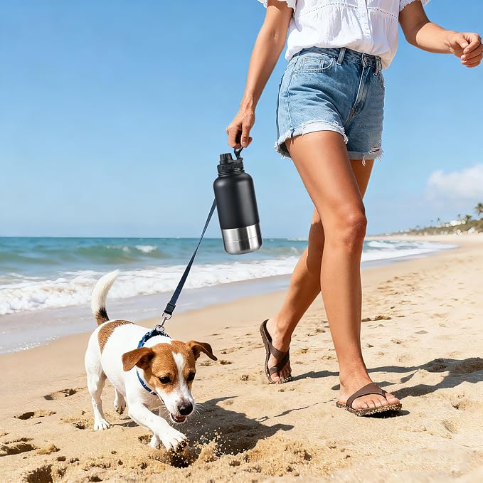 Cibaabo Insulated Dog Water Bottle with 2 Bowls, 32oz Travel Stainless Steel Double Wall Thermos, Portable Pet Dispenser, Gifts for Puppy Small Medium Dogs Walking Hiking and Camping