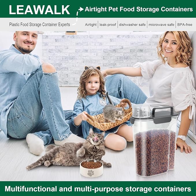 LEAWALK 5Lbs Airtight Cat Dog Food Storage Container with Upgraded Large Nozzle BPA-Free, Pet Food Storage Containers for Rice, Grain, Pet Food, Flour, Dog Treat Storage (White & Black, 5L-2pack)