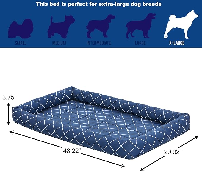 Midwest Homes for Pets 40248-BLD Quiet Time Couture Ashton Bolster Pet Bed, X-Large Dog/48, Blue