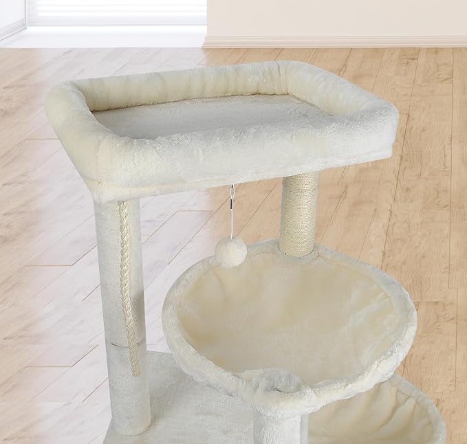 Wang Xin Four Layer Big Cat Tree with Huge Cat Condo and Two Hammocks Scratch Pad,Beige