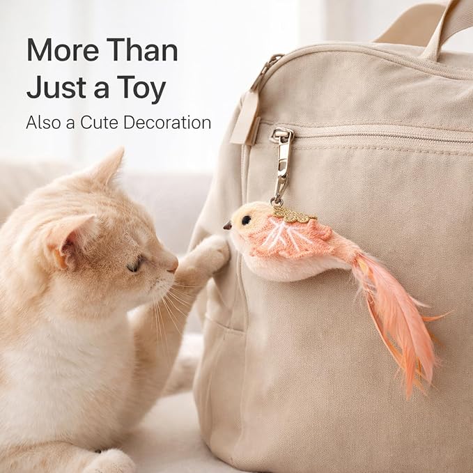 11PCS Realistic Bird Cat Toy Refills – Handmade Feather Cat Toys with Bell, Clip-on Cat Wand Attachments – Interactive Cat Toys for Indoor Cats, Refill Set for Wand Toy or Cute Home Décor