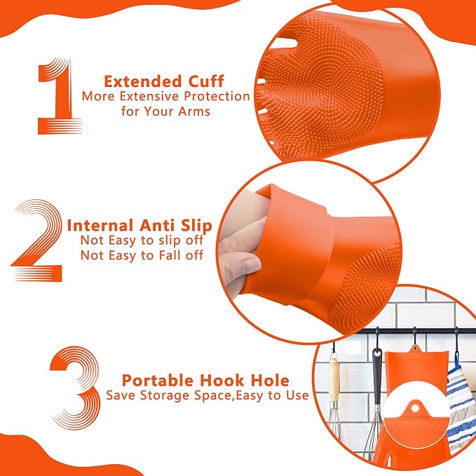 Pet Grooming Gloves—Dog Washing Gloves with High-Density Teeth | Dog Bath Scrubber with Enhanced Five Finger Design, Silicone Gloves for Dogs and Cats Bathing, Massage (Orange)