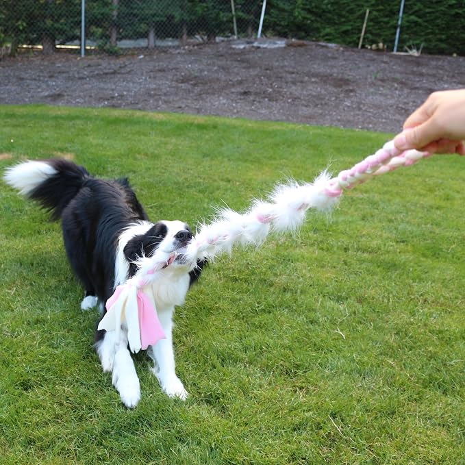 Baba&Nana Braided Fleece Dog Tug Toy(1PC), Assorted Colors Dog Rope Toy with Ball, Interactive Tug of War Dog Toy for Large & Medium & Agility Dogs- Ship a Random Style! (Ball Style)