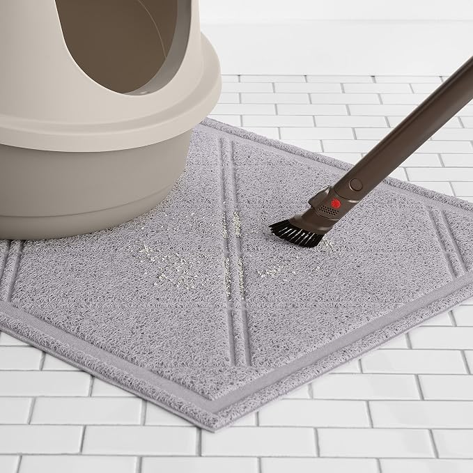 Amazon Basics Less-Mess Litter Trapping Cat Litter Box Mat, Soft on Kitty Paws, Waterproof, Scatter Control, 24" x 35", Grey 1 Count (Pack of 10)