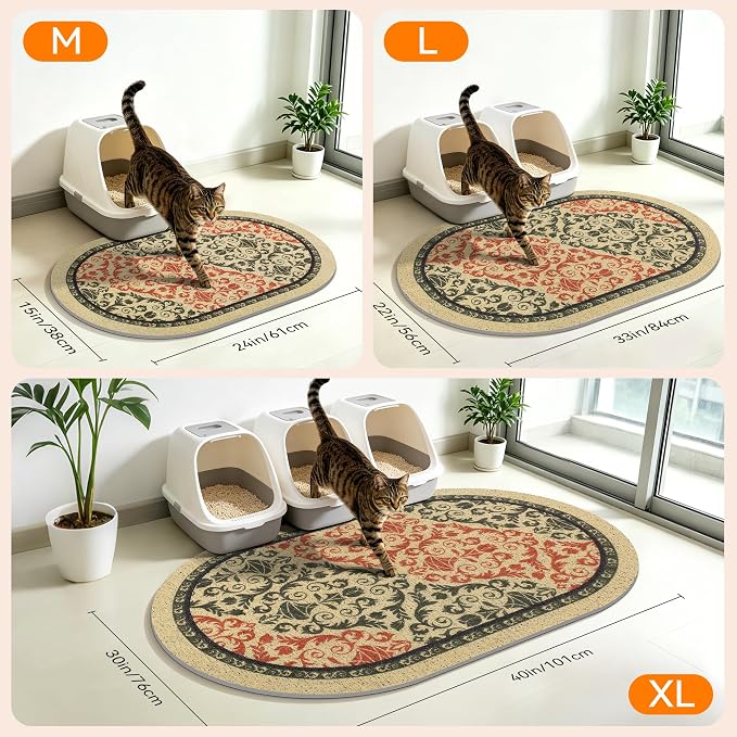 Cat Litter Mat,40"x30" High Density PVC Litter Trapping Mat, Non-Slip, Waterproof & Urine-Proof Litters Catcher Mats, Keep Floor Clean, Soft on Kitten Paws, Cat Essentials Brown-Green