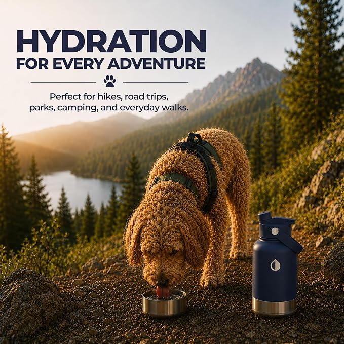 32 oz. Dog Water Bottle, Insulated Dog Travel Water Bottle, Stainless Steel Pet Water Bottle Dispenser Portable Food and Water Bowl for Dogs for Walking Dog Canteen Travel Kit
