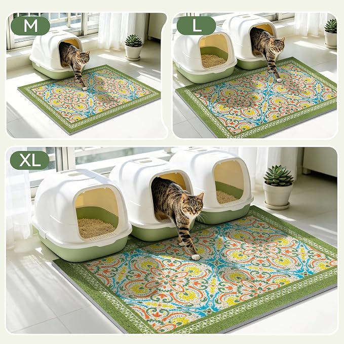 Cat Litter Mat, 33"x22" High-Density PVC Cat Litters Trapping Mat, Waterproof & Non-Slip Backing, Litter Box Catcher, Soft on Kitty Paws, Easy Washable Pet Supplies Bean-Green
