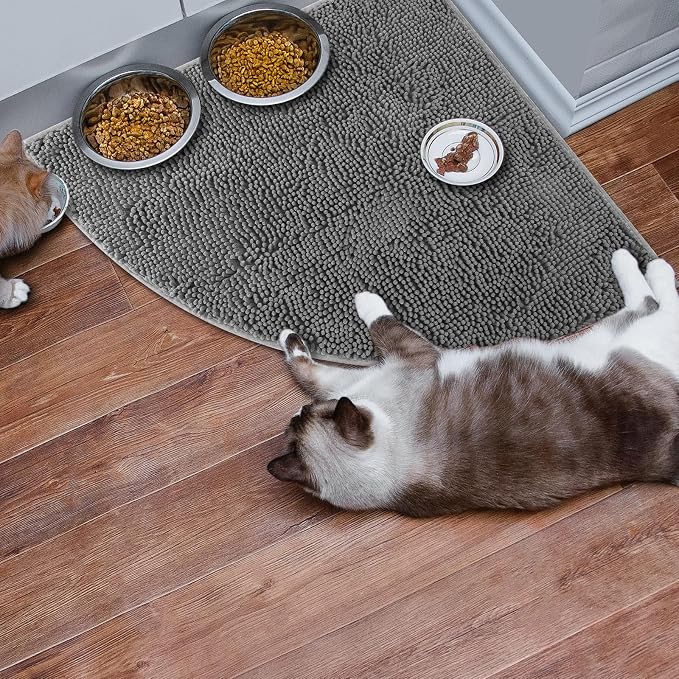 Tinideya Corner Cat Litter Mat 31"x 31" Kitty Litter Box Trapping Mat Large Waterproof Corner Rug Non Slip, Easy Clean, Machine Washable(Dark Gray)