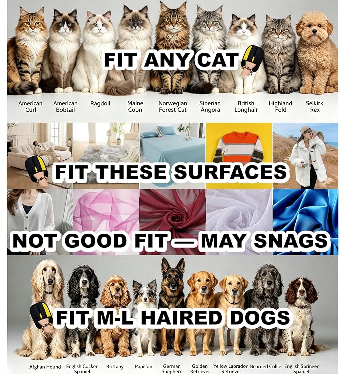 QUALIALL Pet Hair Remover, Washable, 6-Pack, Highly Efficient | Dual-direction Bristles Trap Cat Dog Fur via Friction & Static, Fast Thorough Cleaning, Suits Soft Surfaces