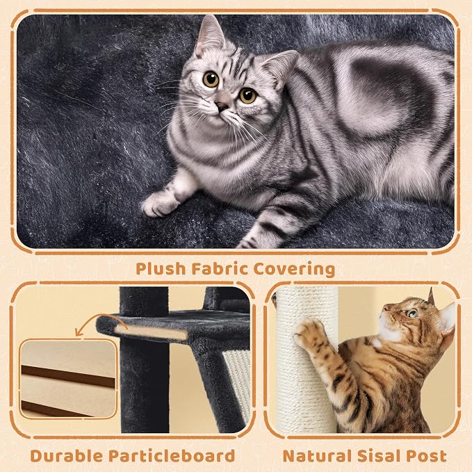 Topeakmart Multi-Level Cat Tree for Indoor Cats Cat Tree Tower for Large Cats with Sisal-Covered Scratching Posts, Condo, Stable Cat Tower, Cat Furniture Play Center for Indoor Cats Activity | Easy to assemble, a great first cat tree with perches, hamm...