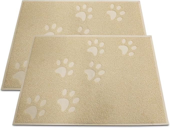 Andalus Small Cat Litter Mat, Pack of 2 - Waterproof, Non-Slip & Easy to Clean Cat Litter Box Mat for Extra Efficient Pet Litter-Trapping, Beige (15.75” X 11.75”)