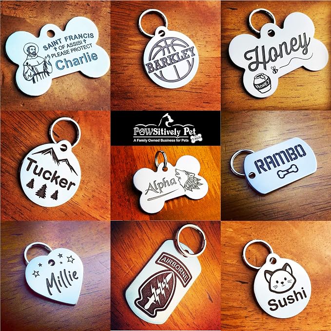 DEEP Engraved Premium Dog & Cat ID Tag – Personalized, Stainless Steel, Long-Lasting Durability - Round 1-1/4"x1-1/8 (2-Side Engraving)