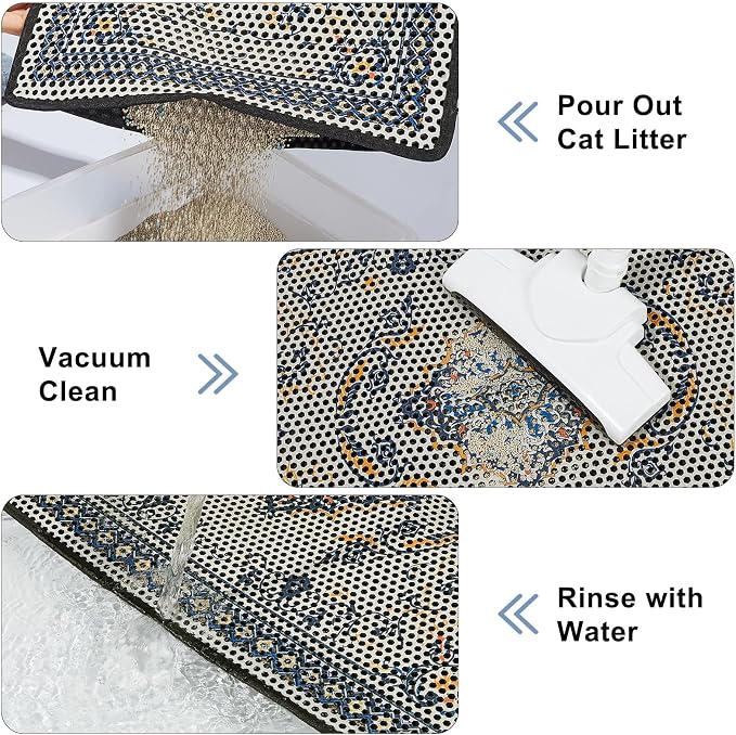 Cat Litter Mat 26.8"x46.5" Double Layer Waterproof Litter Box Mat Washable Litter Trapping Mat