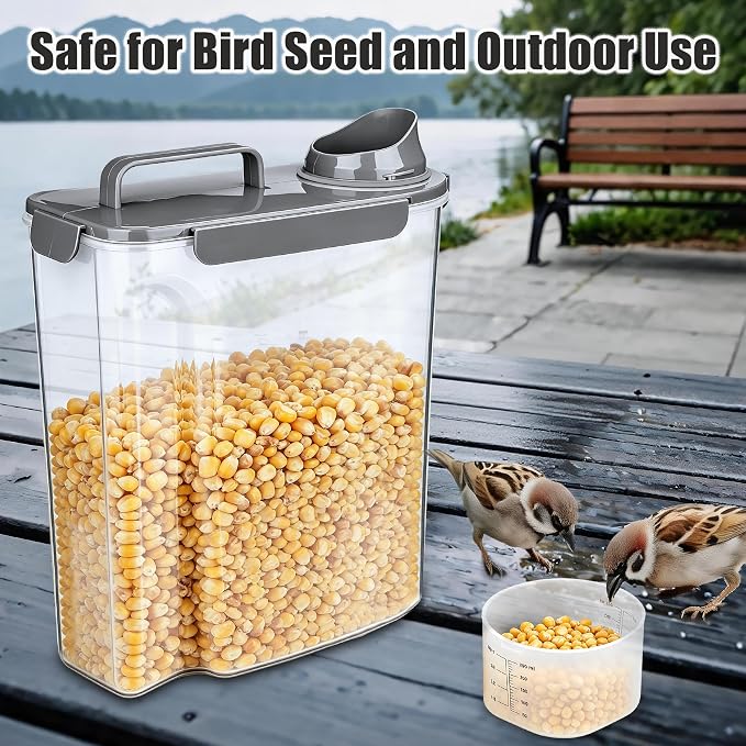 TIOVERY Dog Food Storage Container, 10 Lbs Airtight Pet Food Containers, Cat Food Container Dispenser Bin with Pouring Spout, Portable Handle & Measuring Cup for Dog Treats, Cat Kibble, Bird Feed Grey
