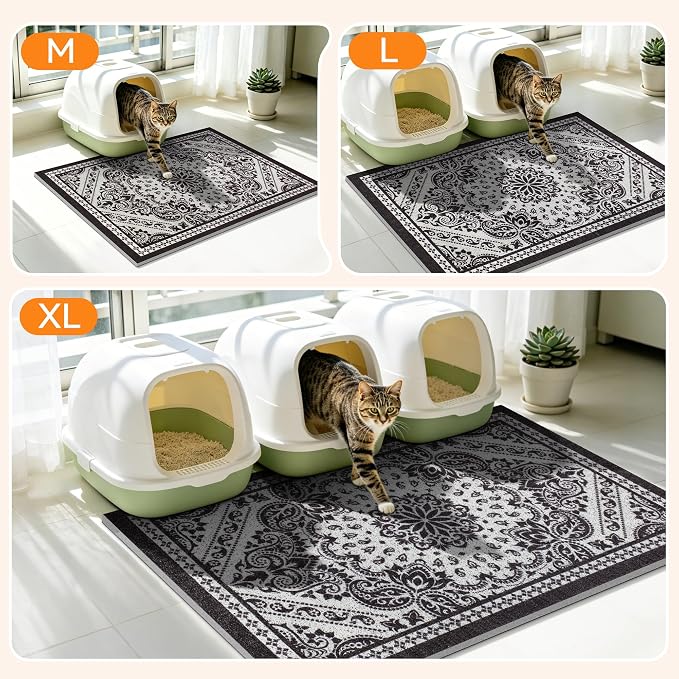 Cat Litter Mat, 24"x15" High-Density PVC Cat Litters Trapping Mat, Waterproof & Non-Slip Backing, Litter Box Catcher, Soft on Kitty Paws, Easy Washable Pet Supplies Black
