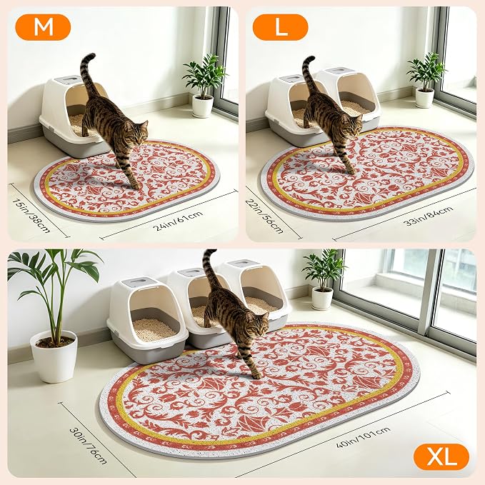 Cat Litter Mat, 40"x30" High Density PVC Litter Trapping Mat, Non-Slip, Waterproof & Urine-Proof Kitty Litter Catcher Mats, Soft on Kitten Paws, Easy to Clean, Cat Essentials Brown