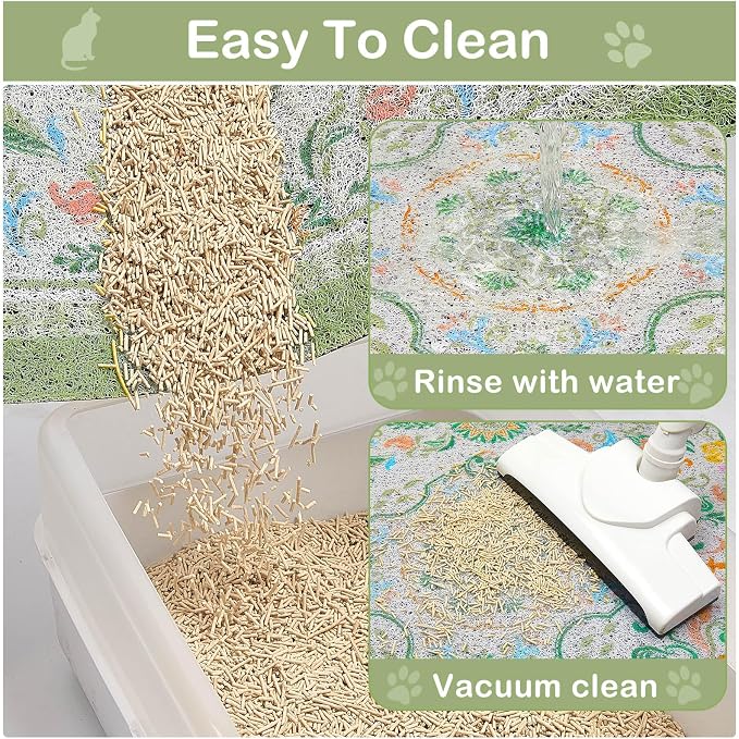 Glittme Cat Litter Mat, 47"x35" Non-Slip Washable Trapping Mat for Cats | Litter Trapping Mat With Thick PVC Coil To Catch Scatter, Soft On Paws And Waterproof Bottom To Protect Floors