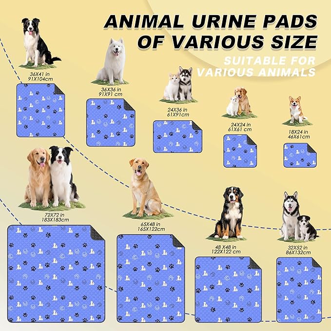 WanpeeGoo Washable Pee Pads for Dogs, Waterproof, 72 x 72 in, 1 Pack, Blue | Super Absorbent, Waterproof and Non-Slip; Washable, Reusable Dog Pads for Crates, Playpens, Floors, Furniture and Travel