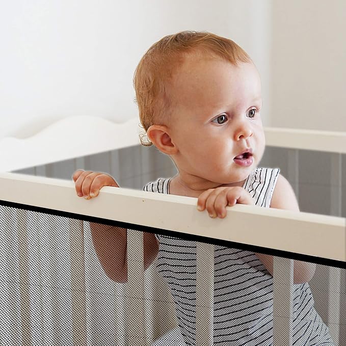 2 Sets Baby Gate for Stairs, Banister Guard for Kids, Pets, Toys, 21.6 ft x 2.6 ft Mesh Netting Safety Net for Balcony Rail Stair, Stairway Net Safety Products for Indoor & Outdoor (Black)
