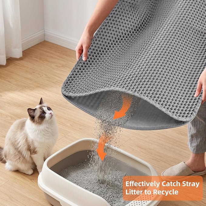 2Packs Cat Litter Mat 47"x36", XL Litter Mat for Litter Box Mat | Large Double Layer Honeycomb Cat Mat, Urine-Proof Soft kitty Cat Litter Trapping Mat, Easy Clean Rinse with Water Grey