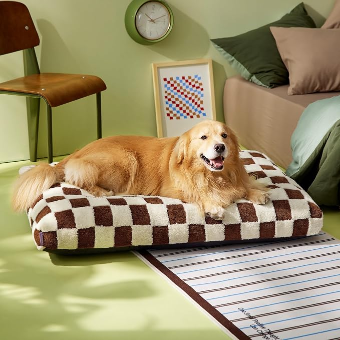 LE SURE Extra Large Dog Bed-Thick Shredded Chopped Foam Pet Bed Indoor with Removable Cover, Cute Modern Fuzzy Plush & Anti Slip Bottom, Brown