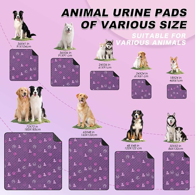 WanpeeGoo Washable Pee Pads for Dogs, Waterproof, 63 x 63 in, 1 Pack, Purp | Super Absorbent, Waterproof and Non-Slip; Washable, Reusable Dog Pads for Crates, Playpens, Floors, Furniture and Travel