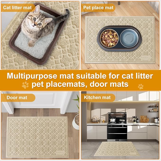 Cat Litter Box Mat, 35" x 24" Large Kitty Litter Trapping Mat Keep Floor Clean, Litter Box Mat Scatter Control, Waterproof, Easy to Clean, Durable Large Size Litter Mats for Floor