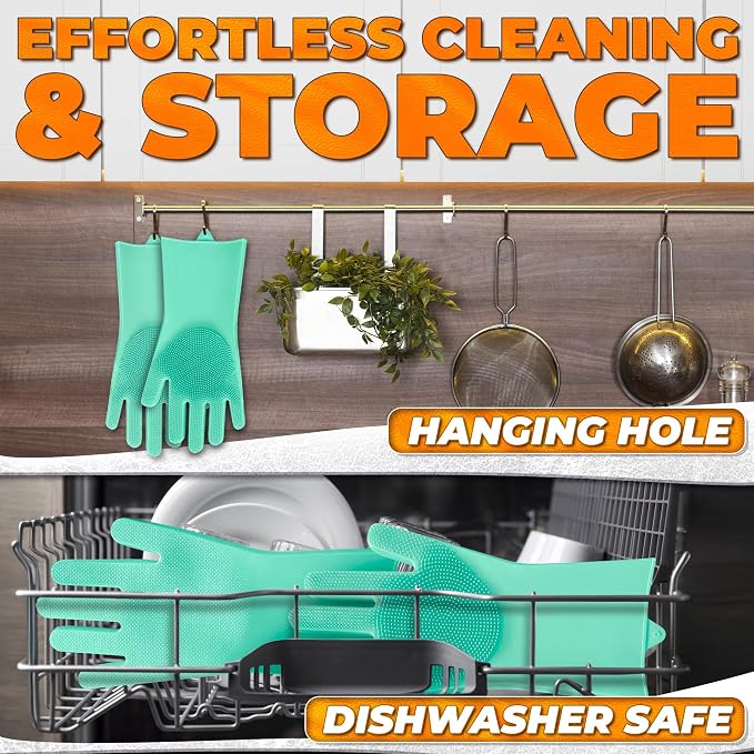 Cat and Dog Washing Gloves, 1 Pair, 11.6 in, Silicone (Turquoise) | Dog Shampoo Gloves, Pet Bath & Grooming Mitt, 3000 Soft Bristles, Removes Loose Hair, Saves Shampoo, Massage, Wet or Dry