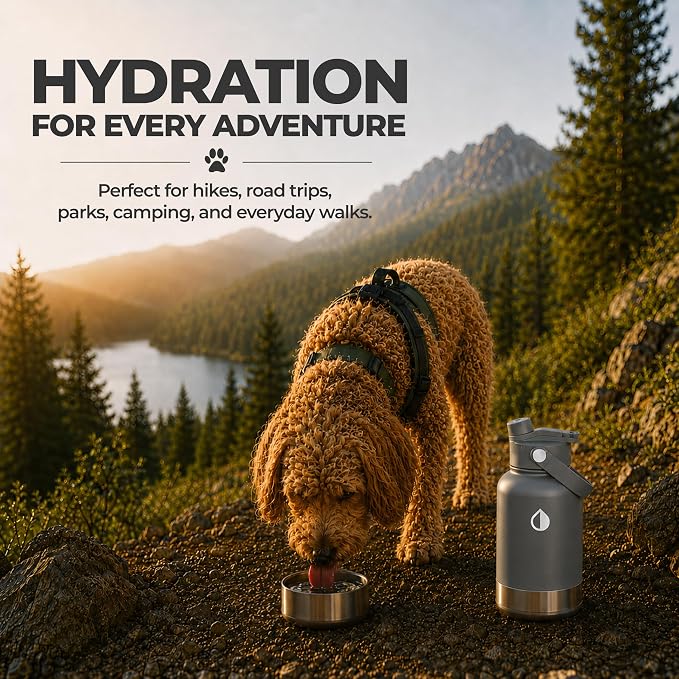 32 oz. Dog Water Bottle, Insulated Dog Travel Water Bottle, Stainless Steel Pet Water Bottle Dispenser Portable Food and Water Bowl for Dogs for Walking Dog Canteen Travel Kit