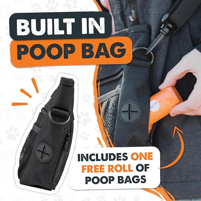 Mighty Paw Dog Training Treat Pouch, No-Spill Magnetic Clasp, Black | Adjustable Belt Sling, Waist Pack or Fanny Pack, Hands-Free Wear, Poop Bag Holder, 4 Pockets, Made in USA