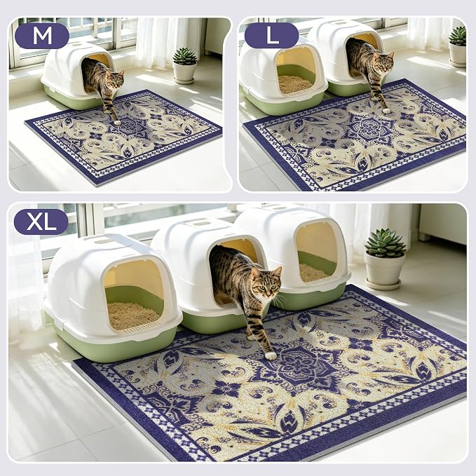 Cat Litter Mat, 40"x30" High-Density PVC Cat Litters Trapping Mat, Waterproof & Non-Slip Backing, Litter Box Catcher, Soft on Kitty Paws, Easy Washable Pet Supplies Blue