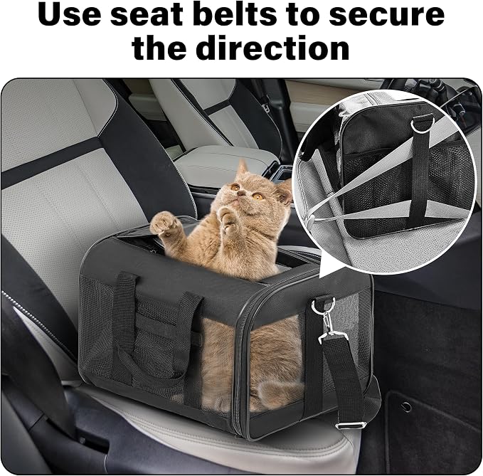 FluffyDream Pet Travel Carrier Soft Sided Portable Bag for Cats, Small Dogs, Kittens or Puppies 17 lbs Max, Collapsible, Durable, Airline Approved, Travel Friendly (Medium)