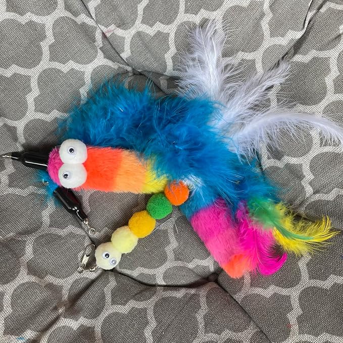 AcceLeah Cat Toy Replacement Feathers Wand Refills, Natural Bird Dragonfly Worm Refill, Replacement for Cat Wand (10Pcs(Feathers+Worm))