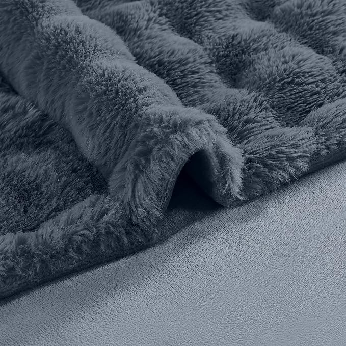 Modern Threads Water-Resistant Faux Rabbit Fur Pet Blanket for Dogs & Cats – Ultra-Soft Couch, Bed & Crate Protector, 50x60 Navy Blue