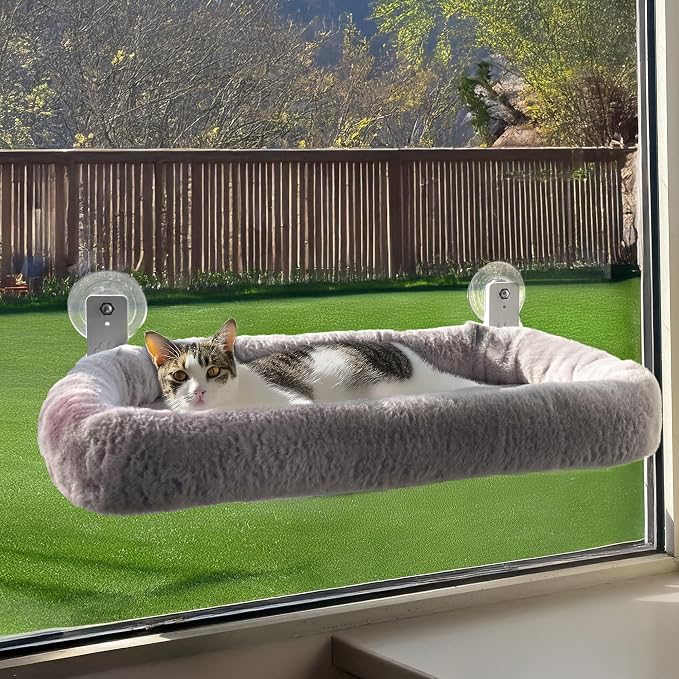 Cat Window Perch with Washable Cushion & Strong Suction – Stable & Cozy Cat Hammock for Window (Holds up to 40 lbs) – Durable Window Bed for Indoor Cats