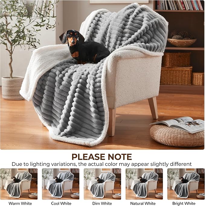 Waterproof Dog Blanket for Small Dogs, Corduroy Fleece Pet Blanket Washable, Dual-Sided Puppy Cat Blankets for Furniture Protection, Cozy Calming Couch Blanket for Doggy, 25"x35", Grey