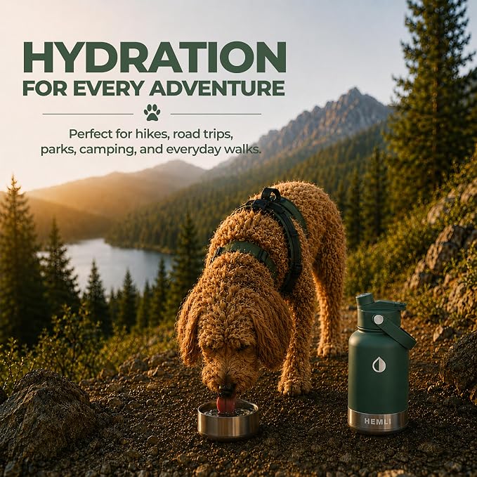 32 oz. Dog Water Bottle, Insulated Dog Travel Water Bottle, Stainless Steel Pet Water Bottle Dispenser Portable Food and Water Bowl for Dogs for Walking Dog Canteen Travel Kit