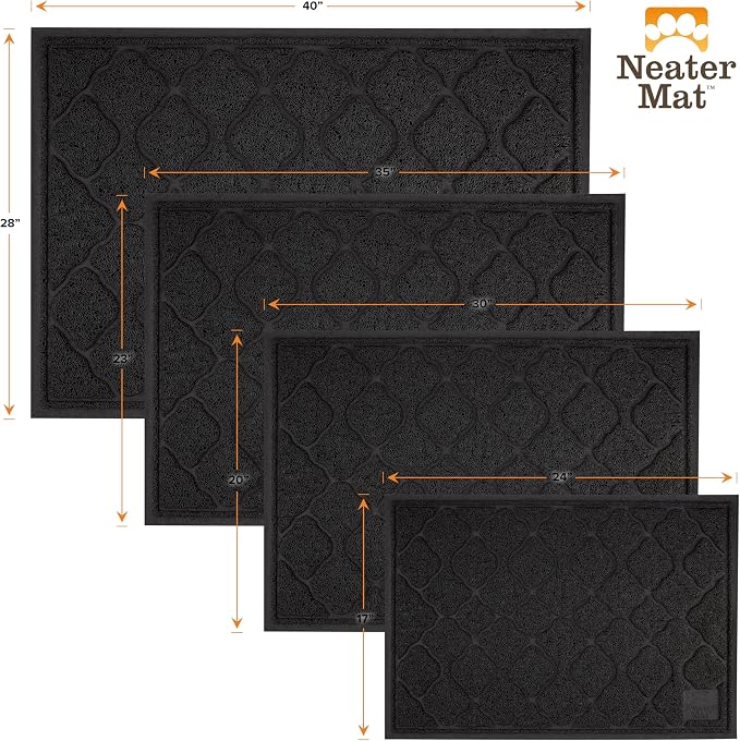 Neater Pets Neater Mat Cat Litter Mat, Thick & Durable Cat Mat for Litter Box, Trapper Pad Catches Mess to Protect Indoor Floors, Soft on Kitty Paws, Anti-Skid Grip Backing, Easy to Clean, Black