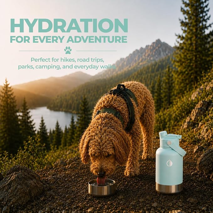 32 oz. Dog Water Bottle, Insulated Dog Travel Water Bottle, Stainless Steel Pet Water Bottle Dispenser Portable Food and Water Bowl for Dogs for Walking Dog Canteen Travel Kit