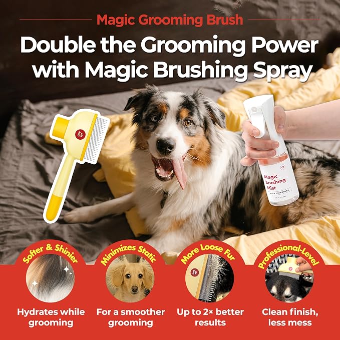 JAYU PET Magic Grooming Brush – Cat Brush for Shedding, Dual-Length Stainless Steel Bristles, One-Click Self-Cleaning, Vertical Deshedding Comb, Professional Pet Grooming Tool