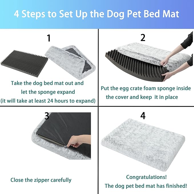 Orthopedic Long Plush Cover Dog Bed,Medium L Sized Dog 36''X27''x3'' Soft Waterproof Egg Foam Pet Crate Beds Mat or Kennel Pads with Removable Washable Cover,Non-Slip Bottom,Light Grey