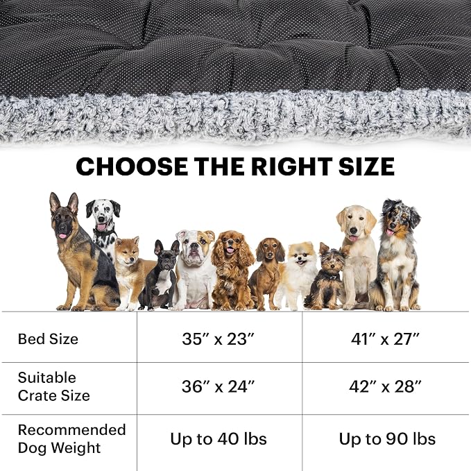 Lafyette. - US Based, Washable Faux Fur Dog Bed, Deluxe Plush Dog Crate Bed, Comfy Kennel Pad, Anti-Slip Pet Sleeping Mat, Soft Cozy Mattress for Large, Medium, Small Size Breed Dogs, 41" x 27", Grey