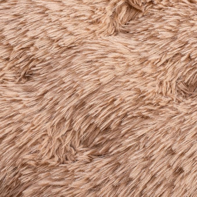 Machine Washable Dog Bed, Deluxe Plush Dog Crate Pad and Cat Bed, Anti-Slip Bottom Kennel Pad Mat, Fuzzy Pet Beds for Large, Medium, Small Dogs Breeds (Light Coffee, 36.0"L x 24.0"W x 3.0"Th x 1 Pack)