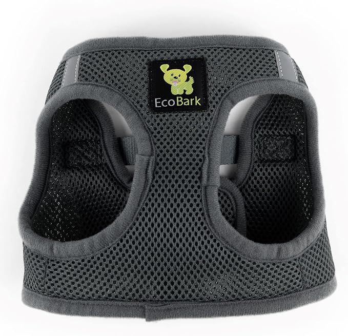 EcoBark Teacup Dog Harness - Step in Luxury Soft Dog Harness - Reflective and Adjustable Mini Body Halter Vest -Tiny Soft Mesh Toy Breed Harness (Gray, XXXS)