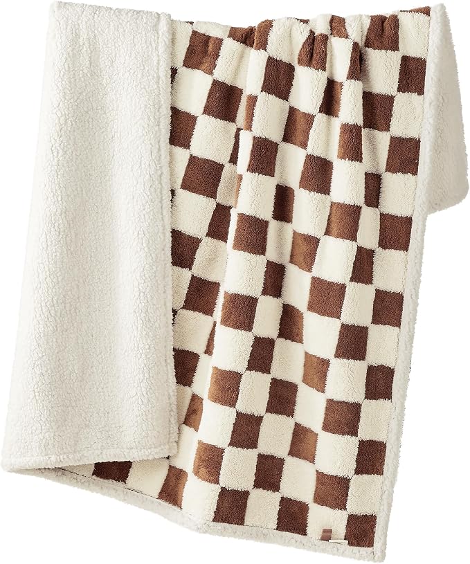 LE SURE Waterproof Dog Blanket for Large Dogs - Washable Double Sided Dog Blankets with Warm Jacquard Shag and Soft Sherpa Fleece, Pet Cat Blanket for Couch Protection, 3D Textured Checks, Brown