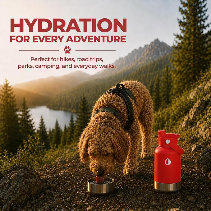 32 oz. Dog Water Bottle, Insulated Dog Travel Water Bottle, Stainless Steel Pet Water Bottle Dispenser Portable Food and Water Bowl for Dogs for Walking Dog Canteen Travel Kit
