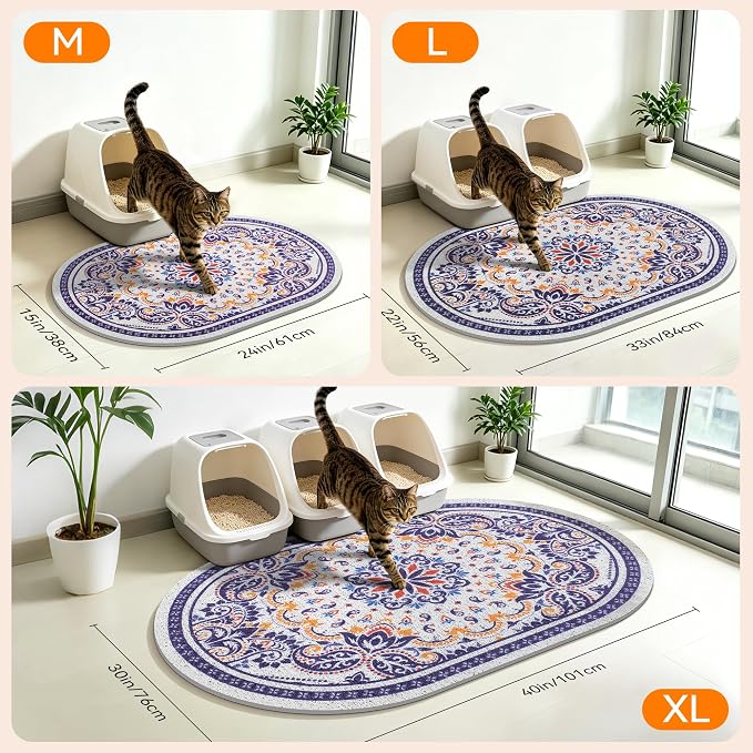 Cat Litter Mat, 24"x15" High Density PVC Litter Rug Trapping Mat, Non-Slip, Waterproof & Urine-Proof Kitty Litters Catcher Mats, Keep Floor Clean, Soft on Kitten Paws, Cat Essentials Blue