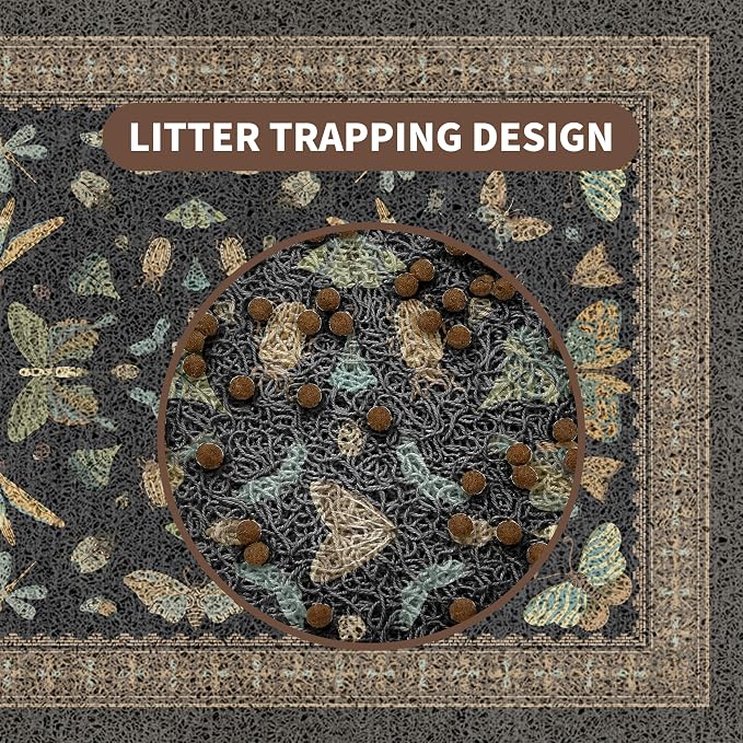 Cat Litter Mat 33" x 22" for Litter Box, Non-Slip Washable Floor Mat with Litter Trapping Design, Scatter Control for Cats and Kittens, Black