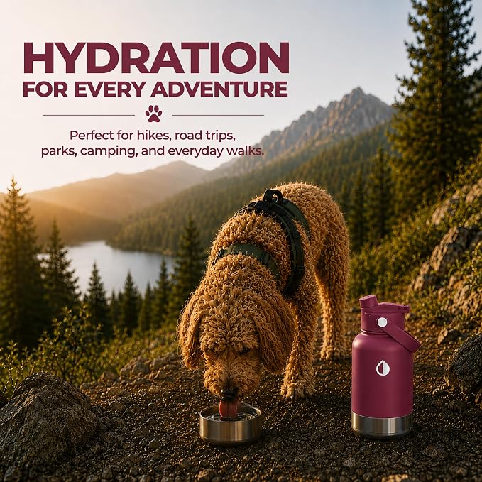 32 oz. Dog Water Bottle, Insulated Dog Travel Water Bottle, Stainless Steel Pet Water Bottle Dispenser Portable Food and Water Bowl for Dogs for Walking Dog Canteen Travel Kit